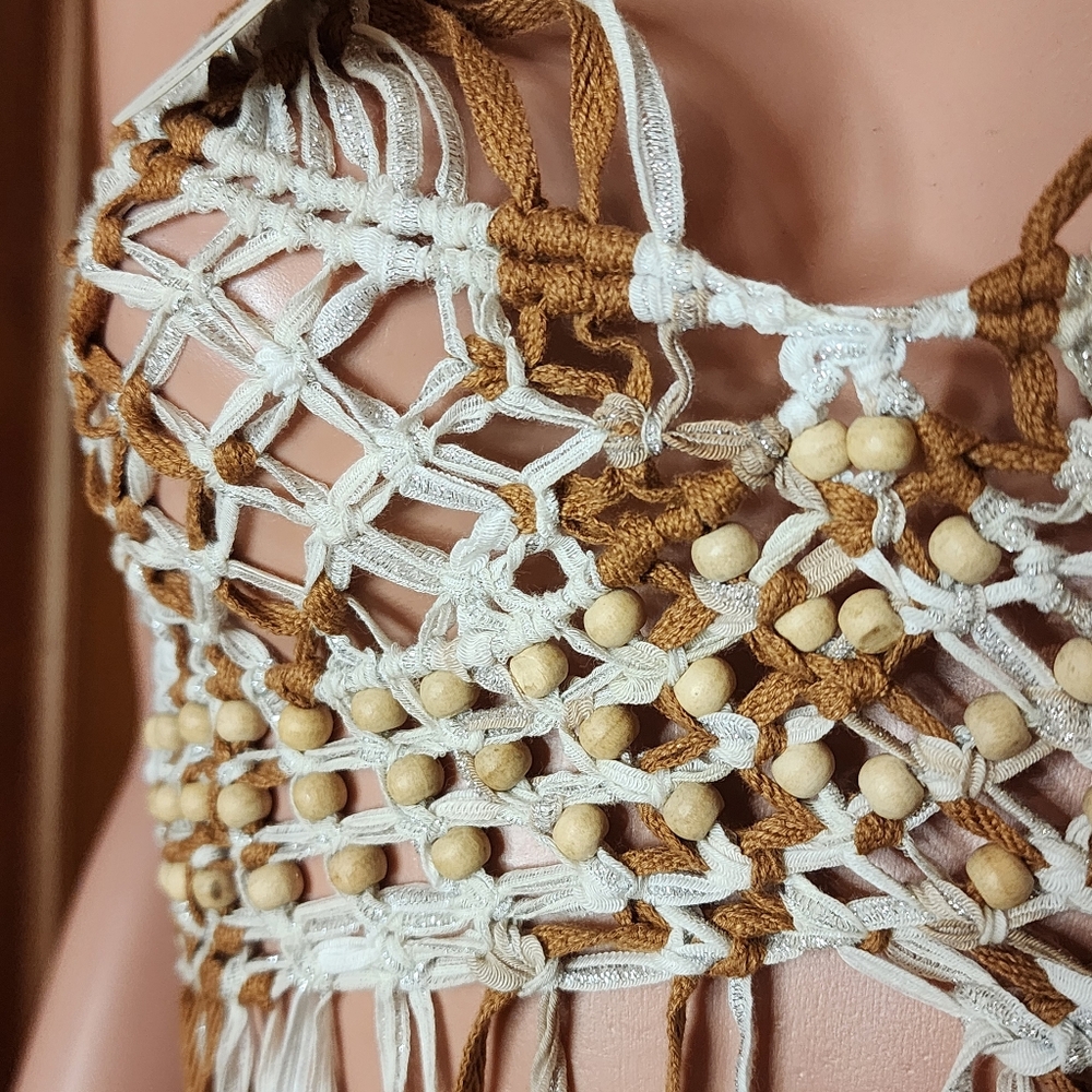 NWT Free People Bali Coral Macrame Top Gold Lurex Combo Size XL - Picture 4 of 10